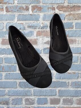 CL by Laundry Suede‑Like Black Flats | Size 10 | Small Wedge Heel